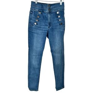 Express Denim Perfect Super High Rise Sailor Button Ankle Legging Jeans Size- 4R